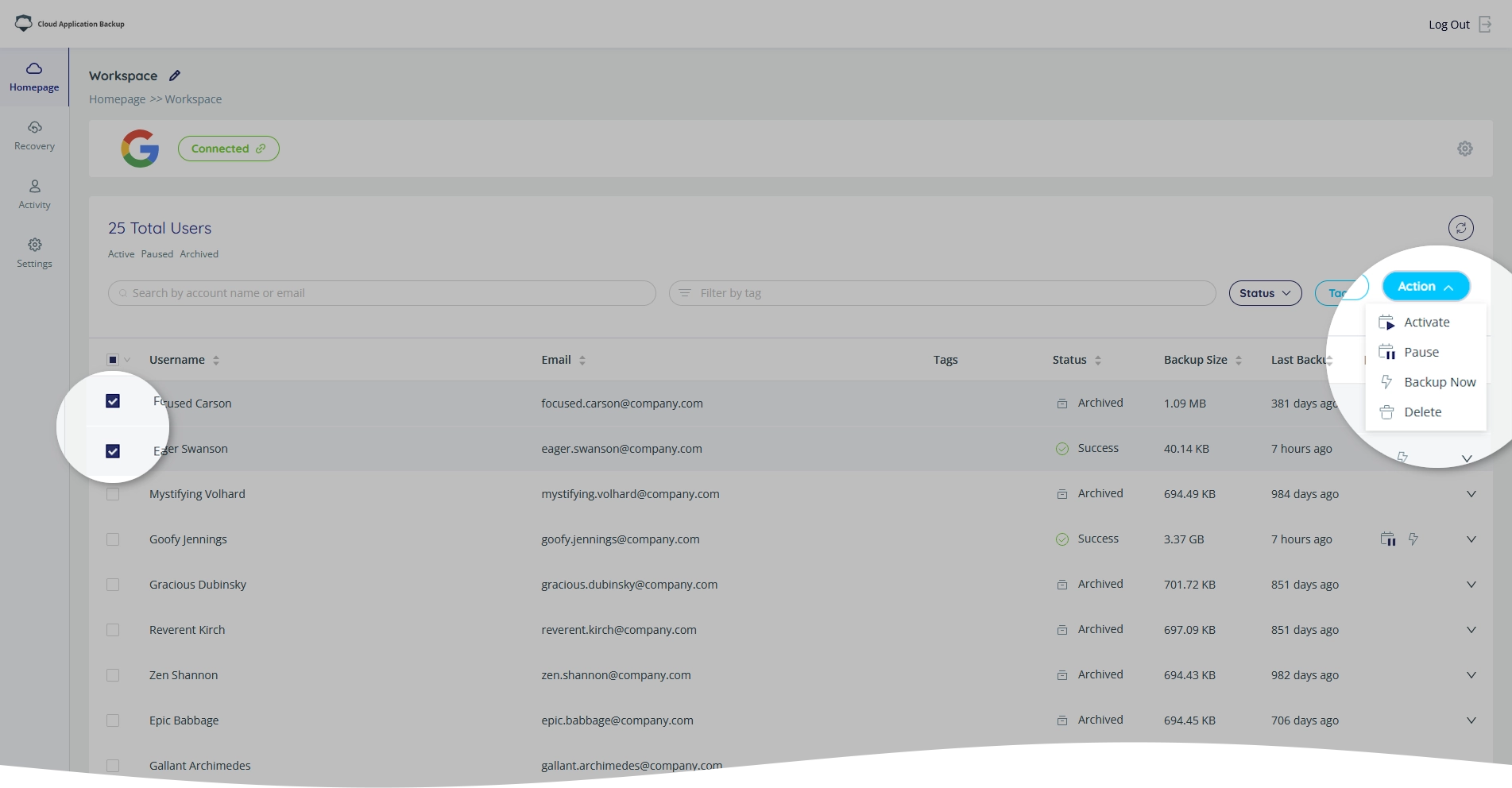 Batch account actions