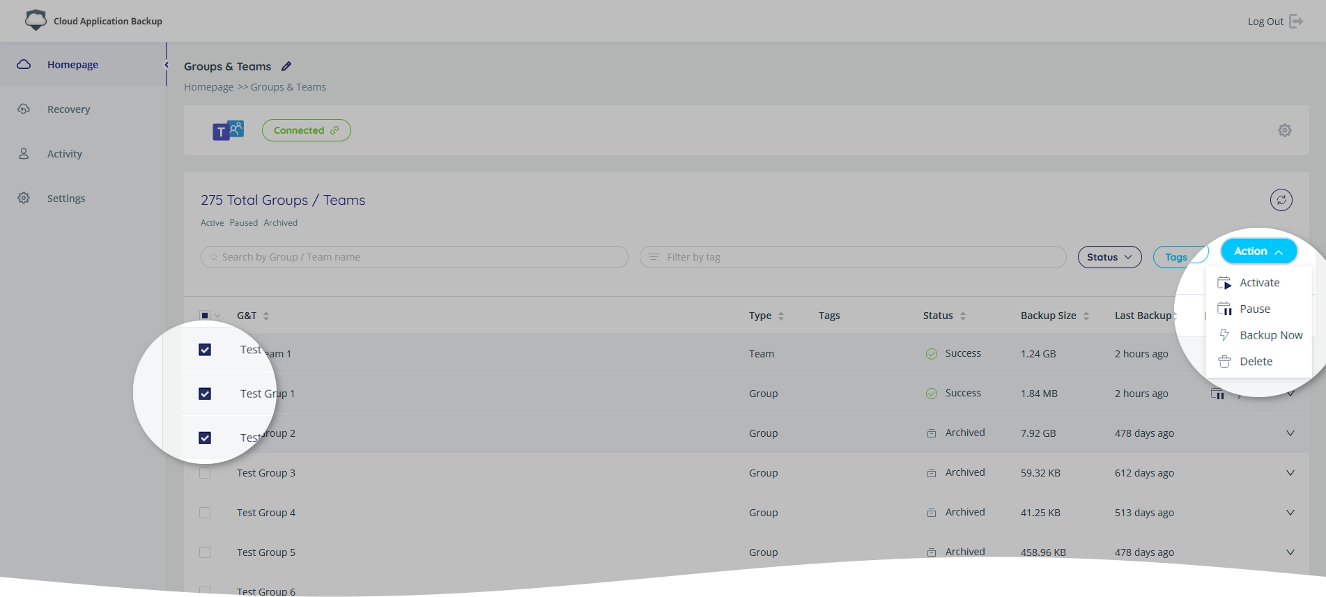 Batch site actions