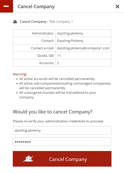 Cancel company dialog
