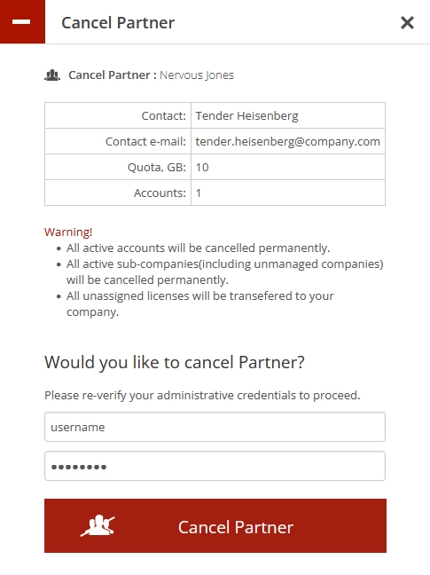 Cancel partner dialog