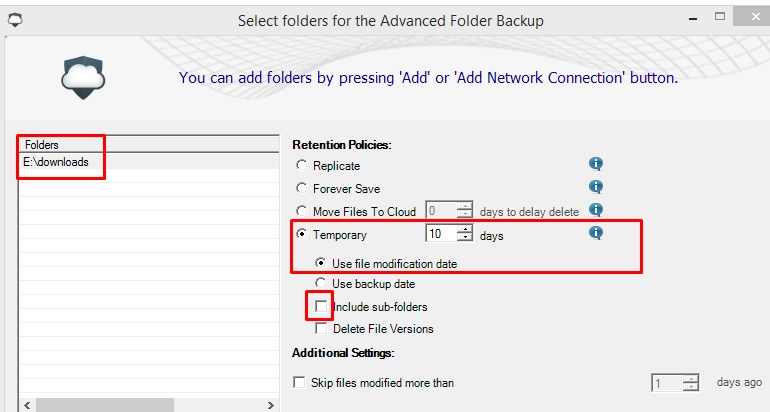 Advanced folder backup