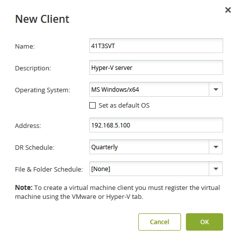 New client dialog
