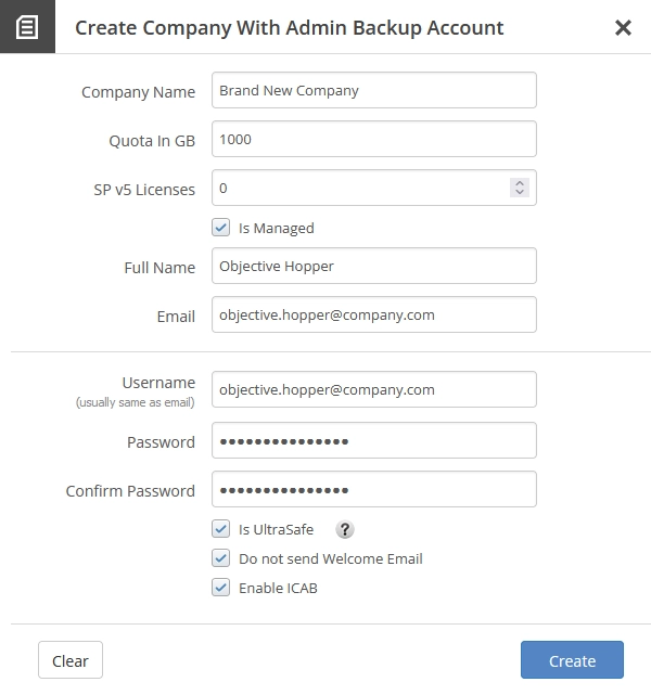 Create company dialog