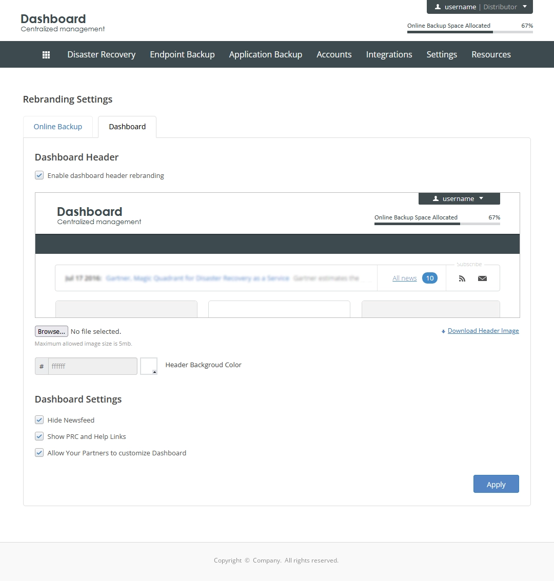 Dashboard tab