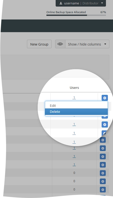 Delete group action