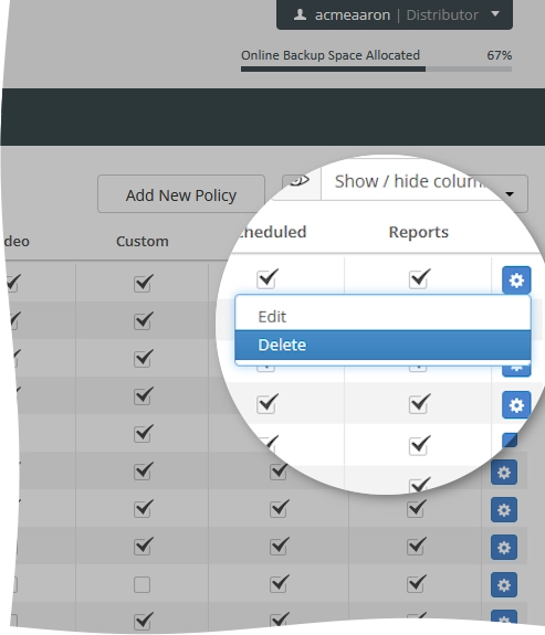 Delete backup policy action