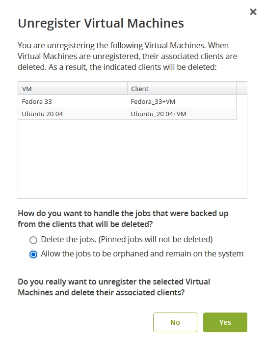 Unregister VM options