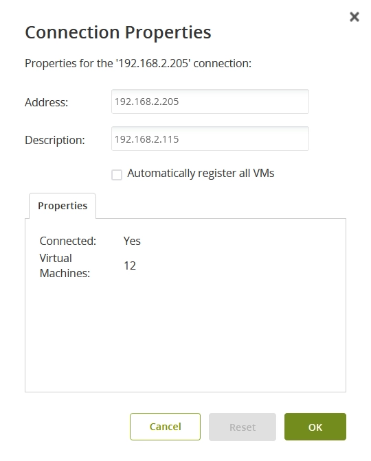 Connection properties dialog