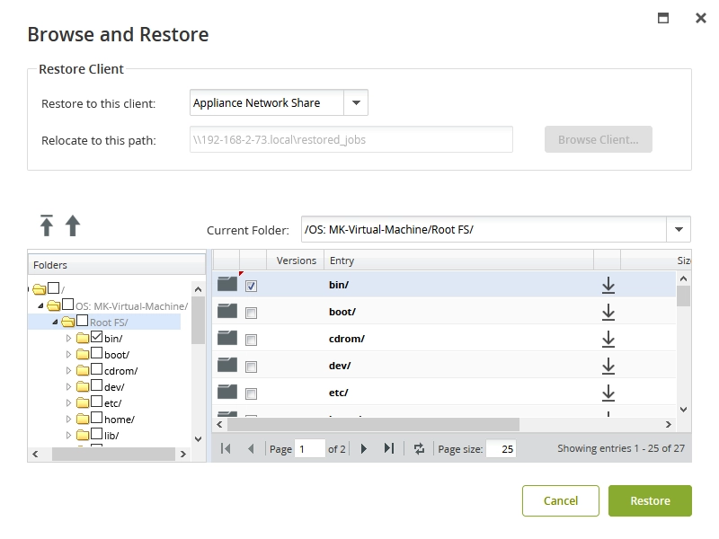 Select files to restore