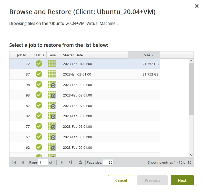 Browse and restore job