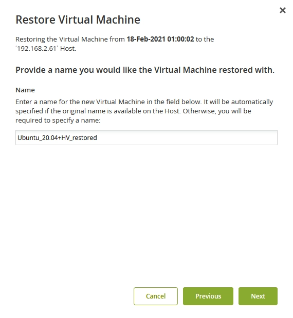 Restored VM name