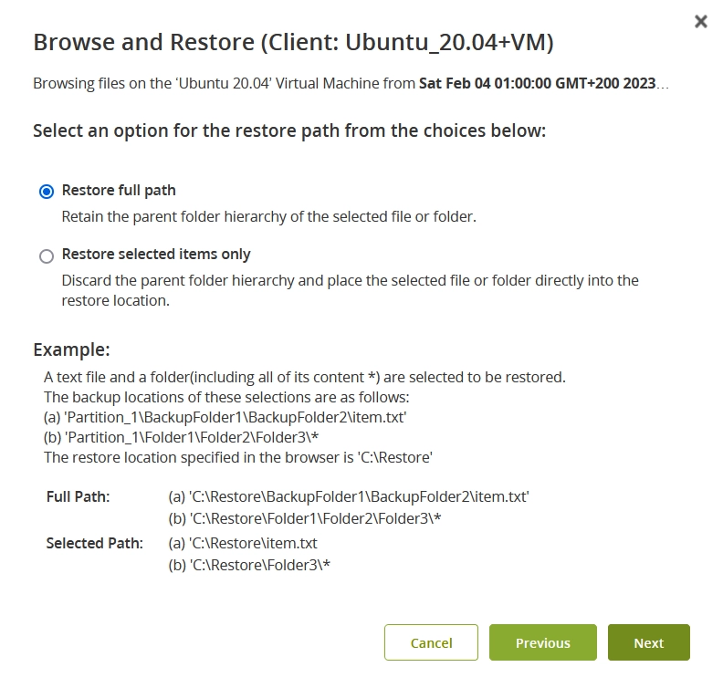 Restore path