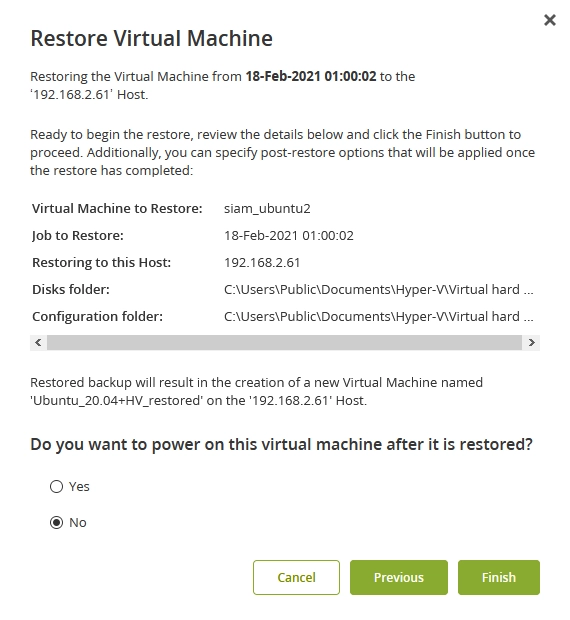 Restore summary