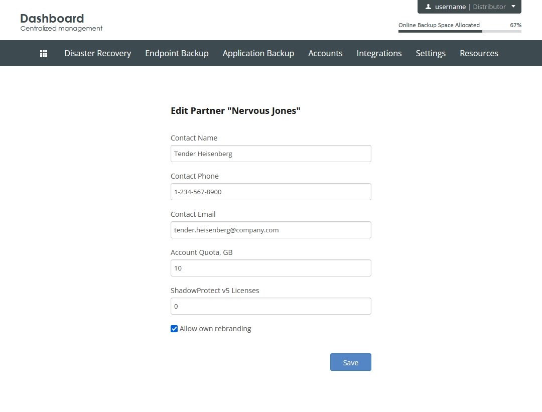Edit partner view