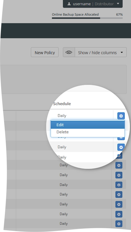 Edit policy action