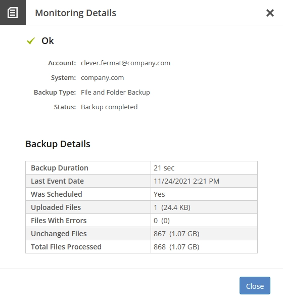 Backup event details