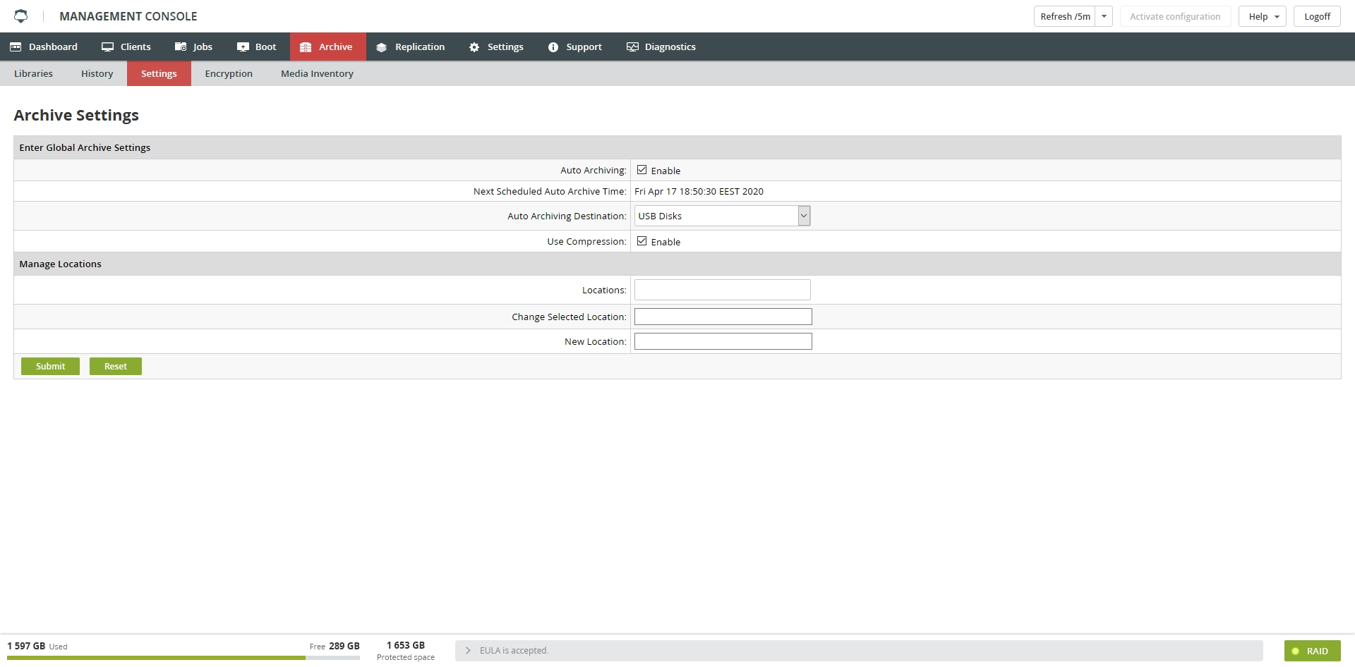 Settings subtab