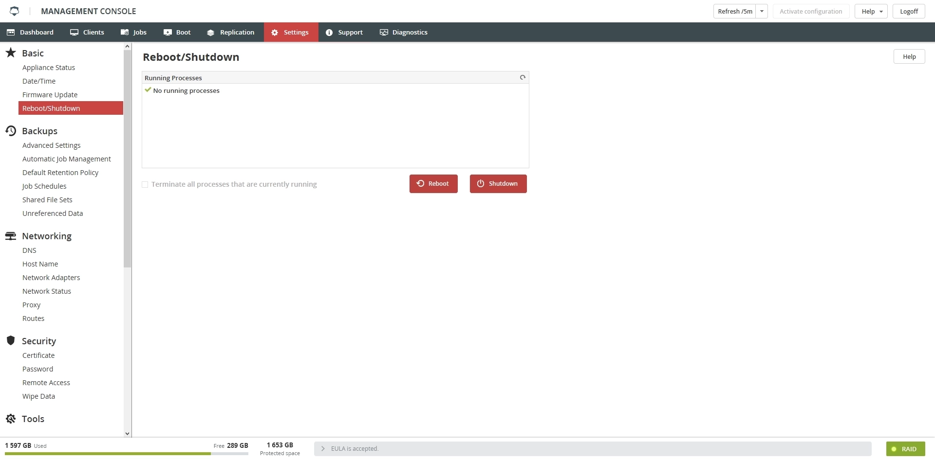 Reboot/Shutdown section