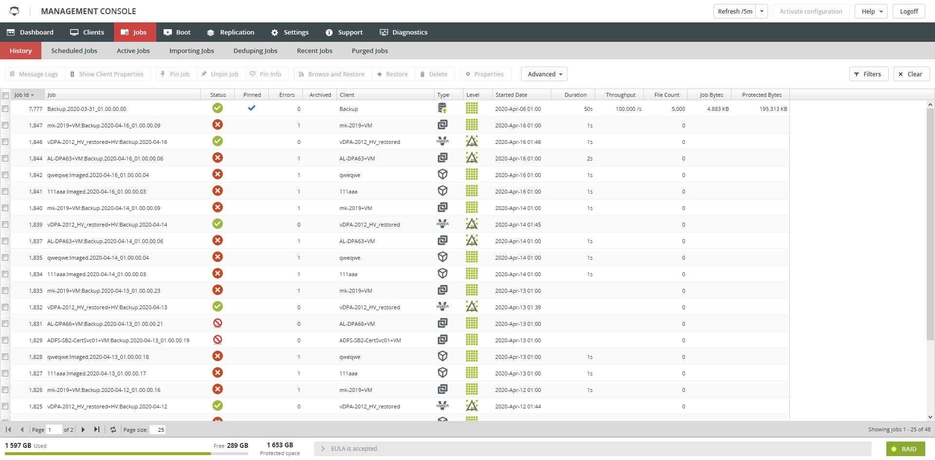 Jobs tab