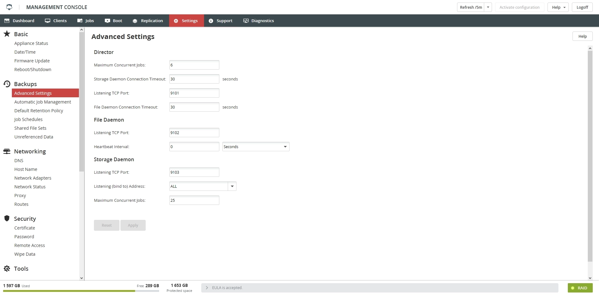 Advanced Settings section