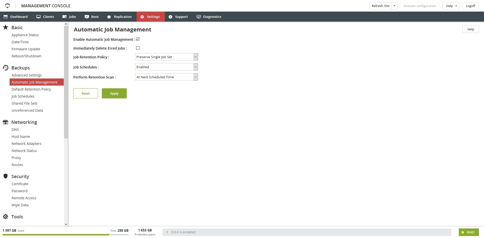 Automatic Job Management section