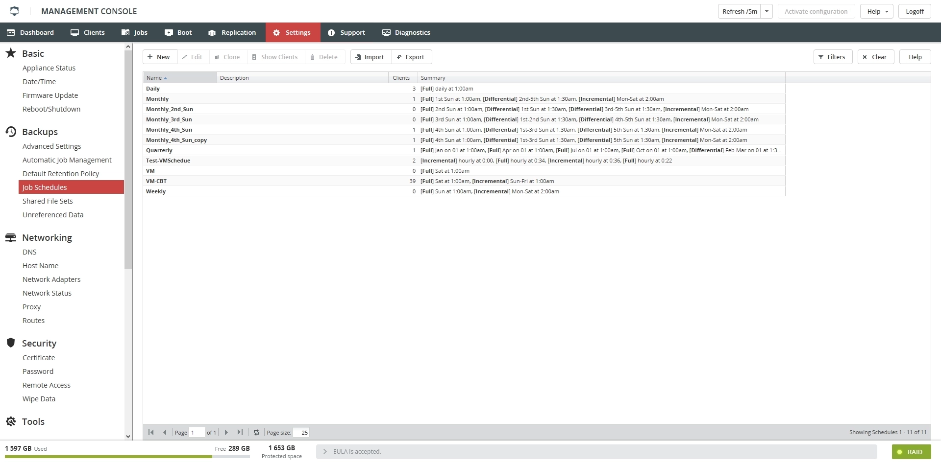Job Schedules section