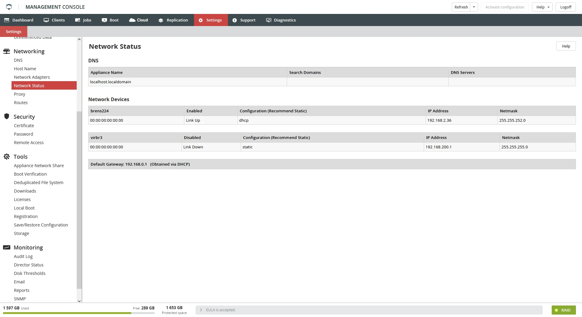 Network Status section