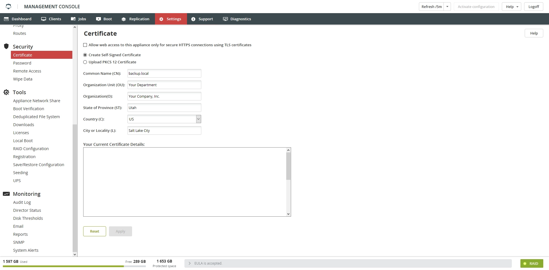 Certificate section