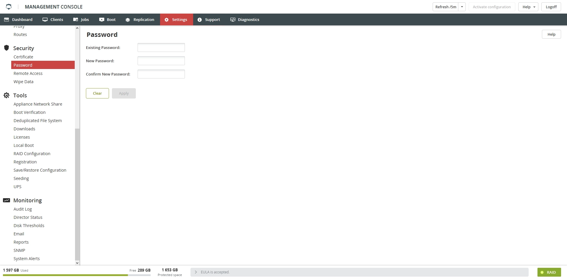 Password section