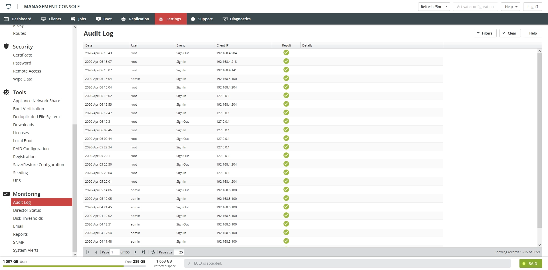 Audit Log section