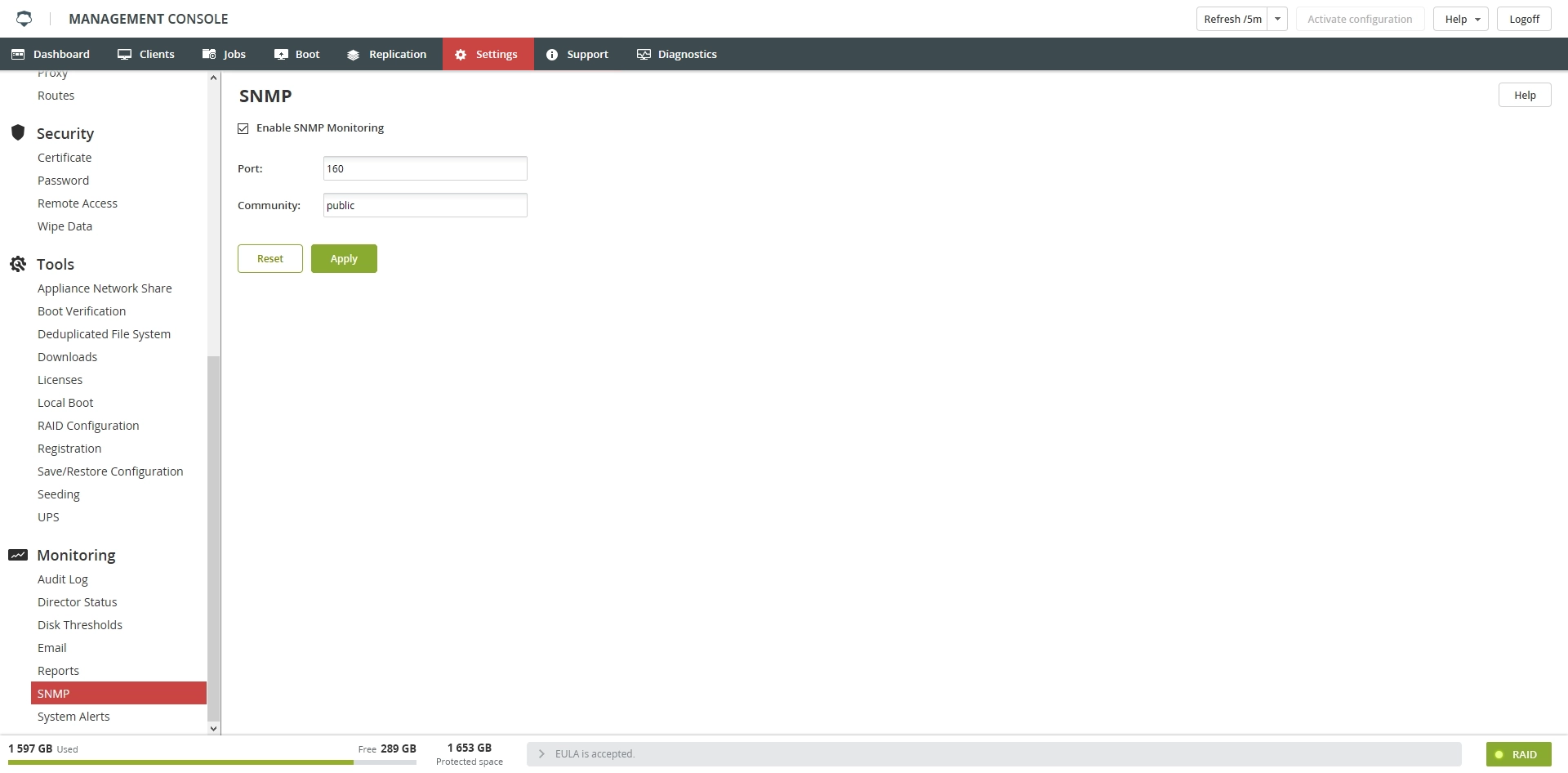 SNMP section