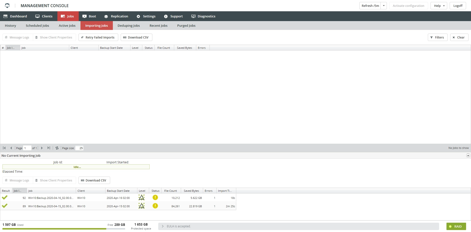 Importing Jobs subtab