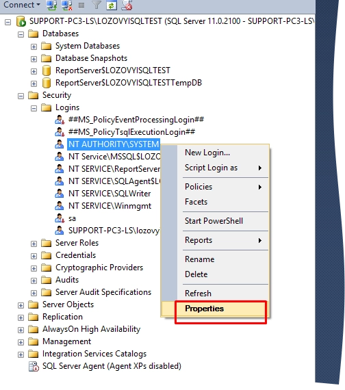 Login properties