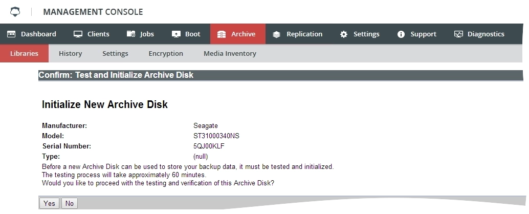 Test and initialize archive disk