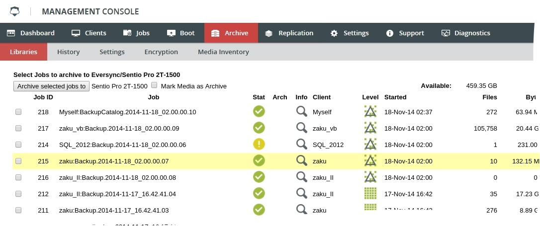 Select jobs to archive