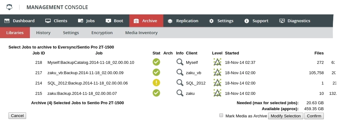 List of jobs to archive