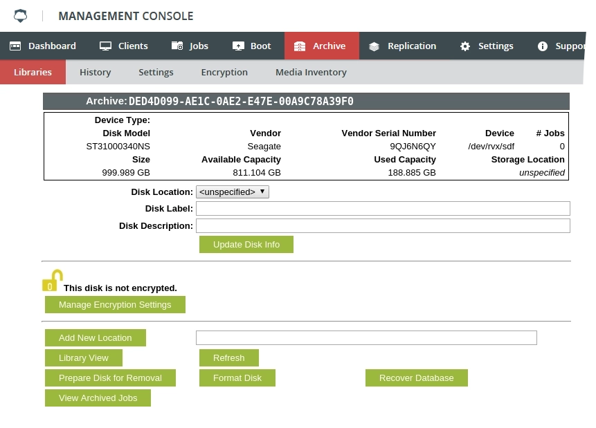 Manage archive disk