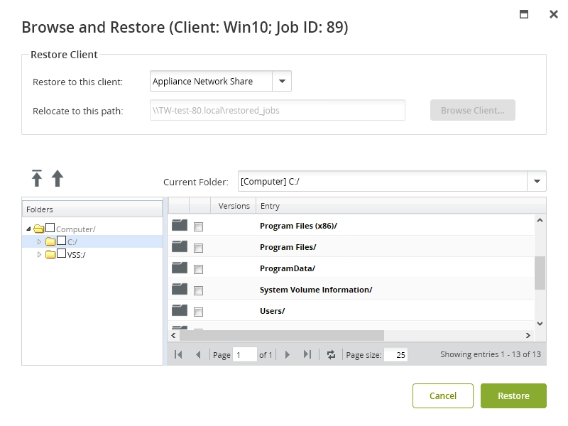 Job browse and restore