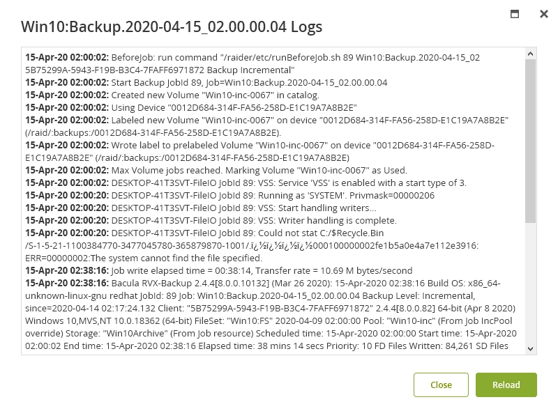 Job message logs