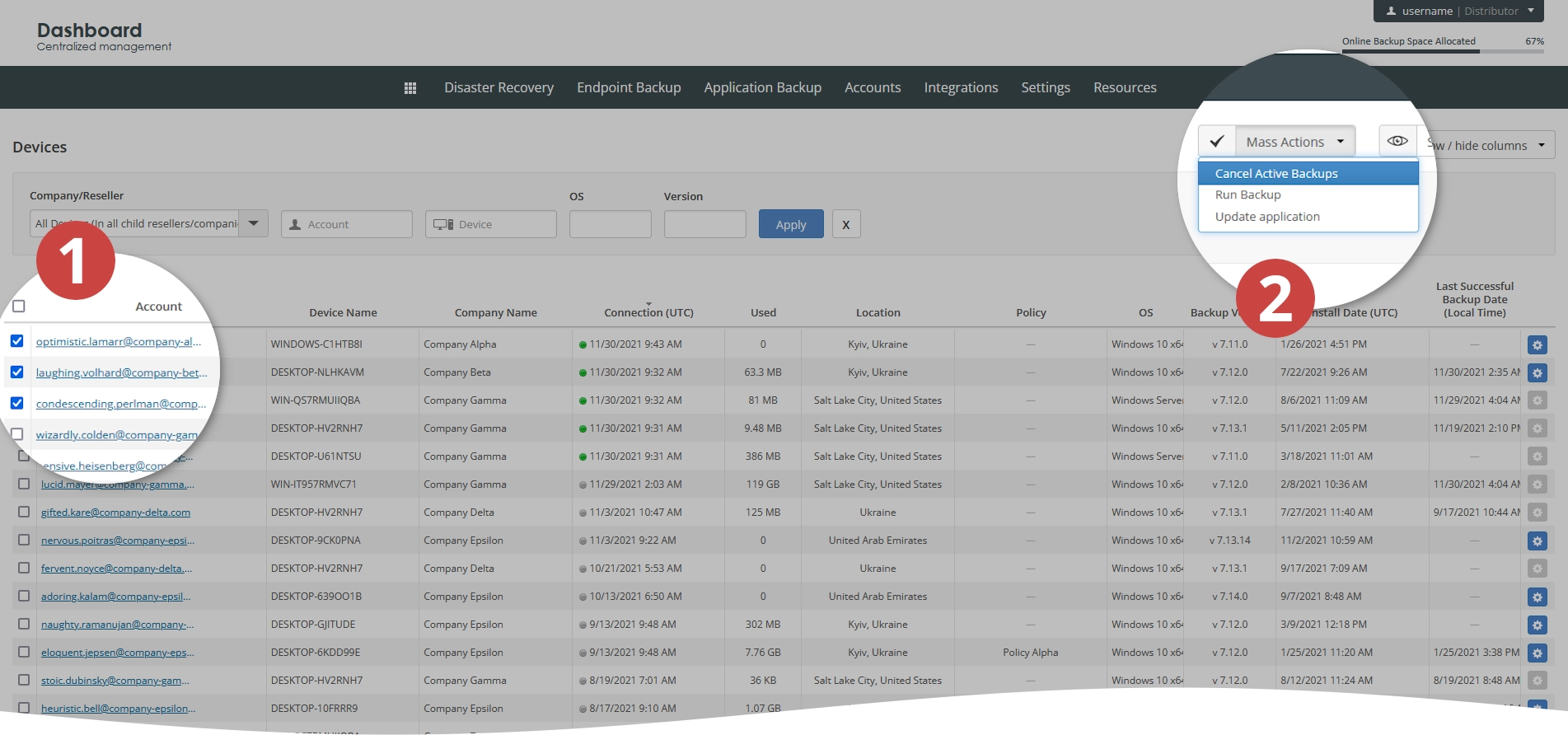 Stop backup mass action