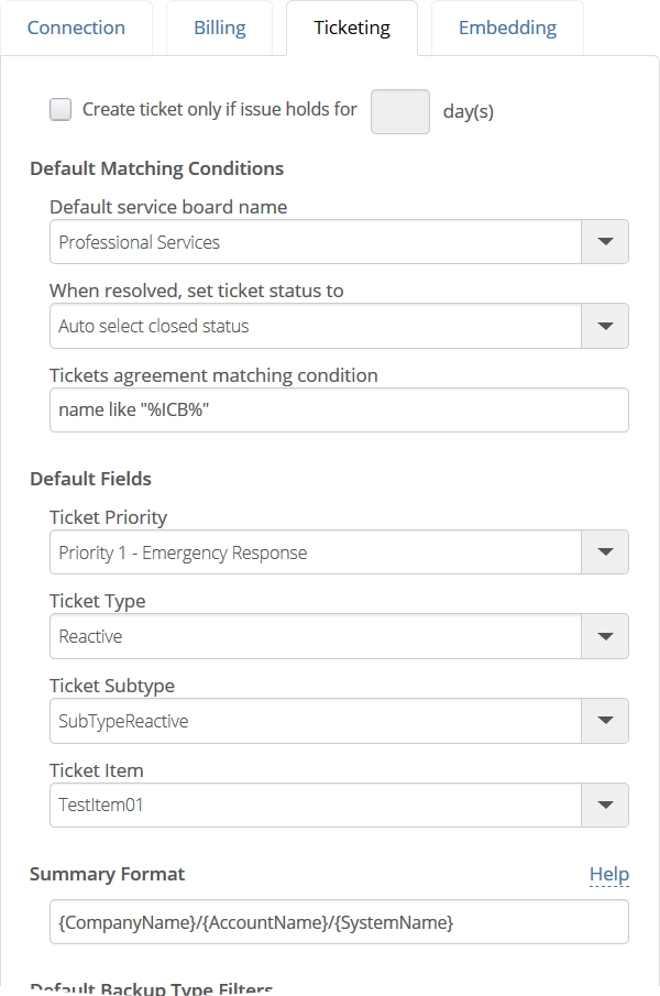 Ticketing settings