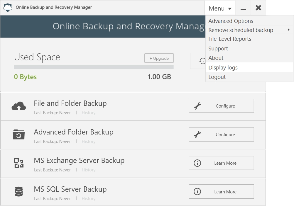 App menu item to show logs