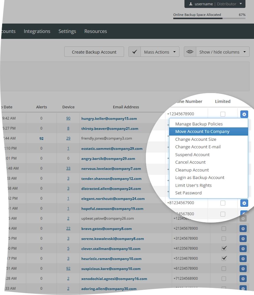 Move account action