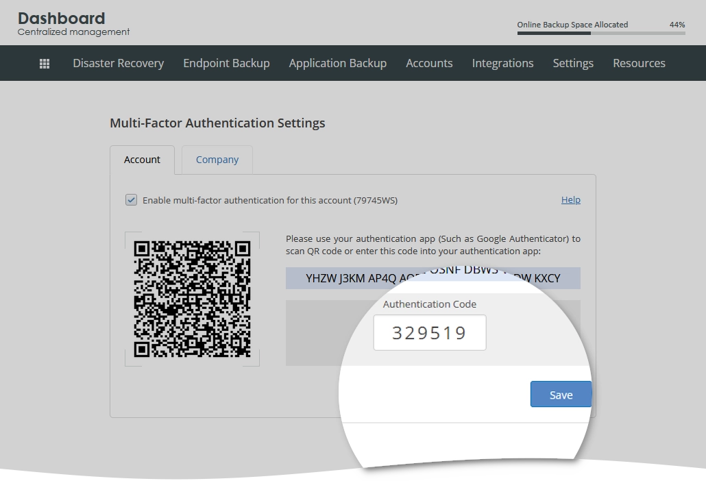 Save MFA settings