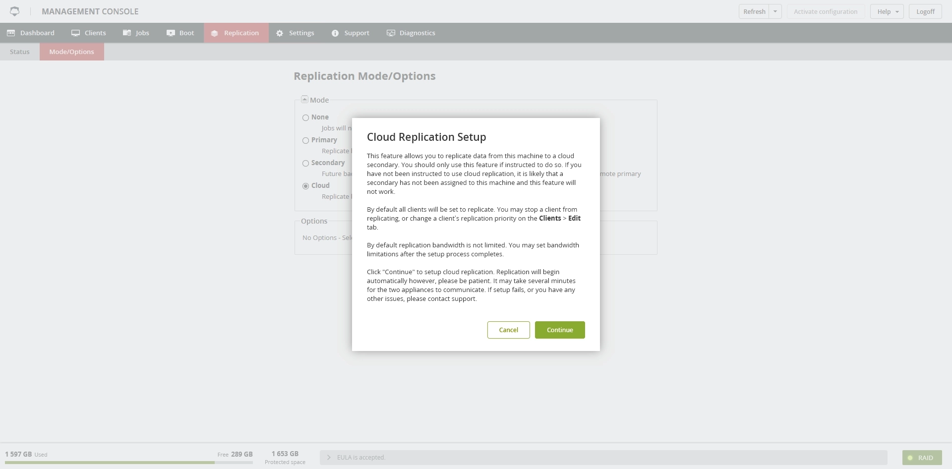 Cloud replication mode