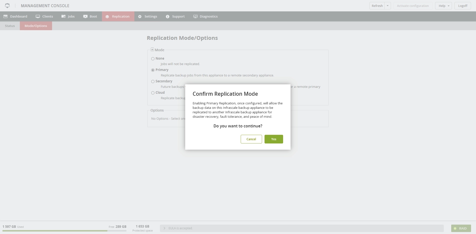 Primary replication mode