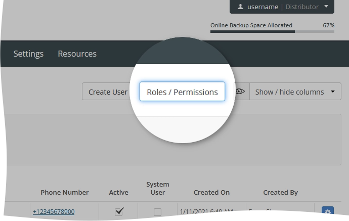 Roles and permissions action