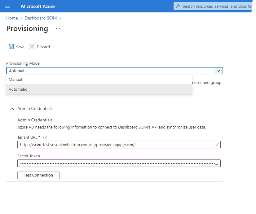 Provisioning settings