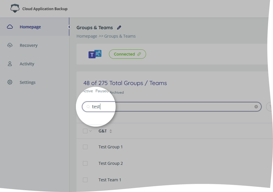 Groups and teams search