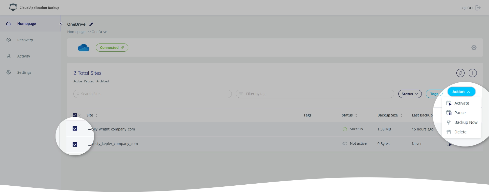 Batch site actions
